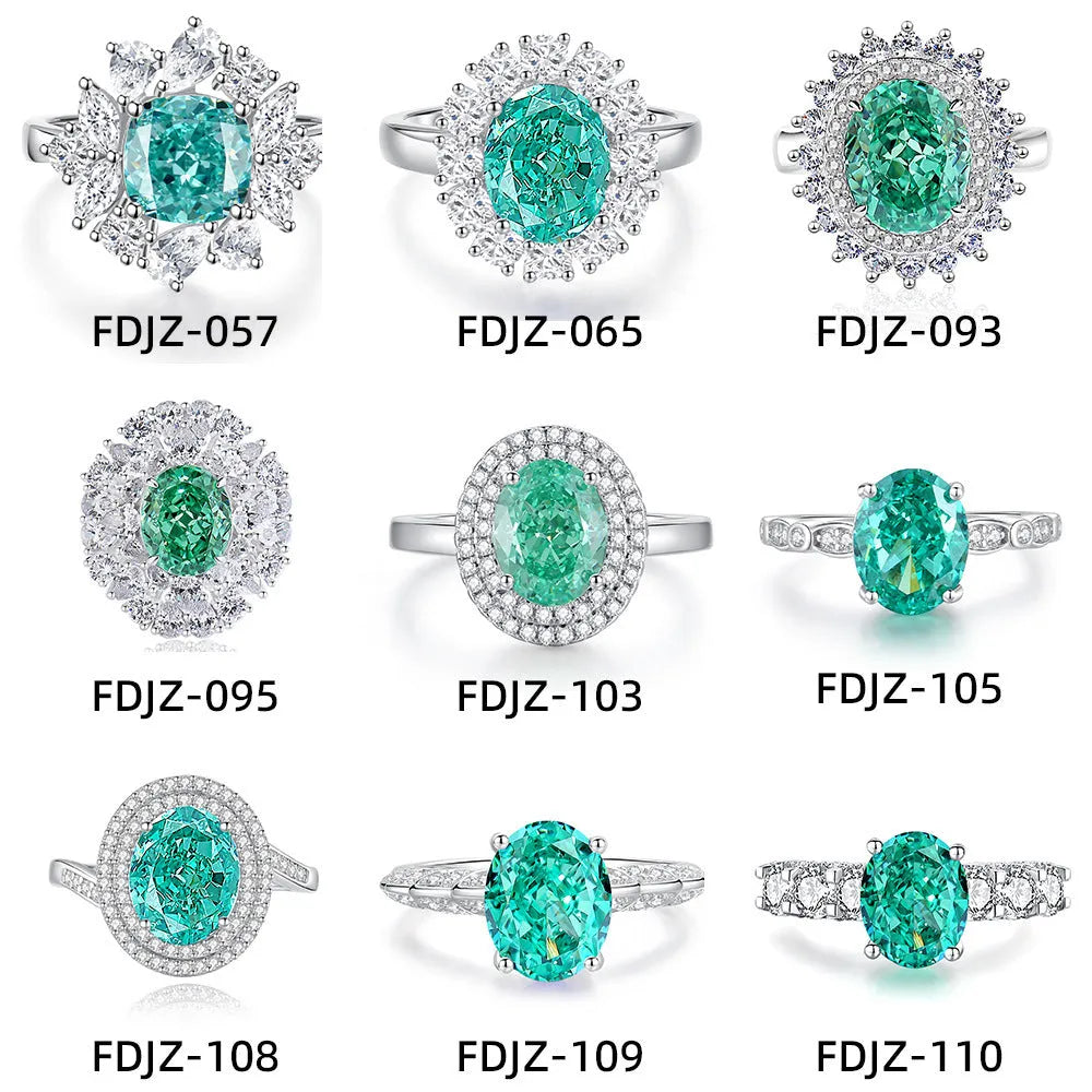 S925 sterling silver geometric ring with ellipse detail, inlaid emerald, and high carbon diamond in a Palaibahao colour.