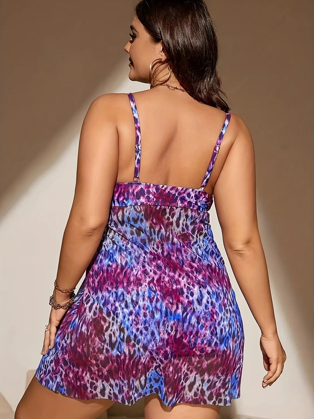 Plus size women's skirt split bikini set in polyester fabric for swimming and wading