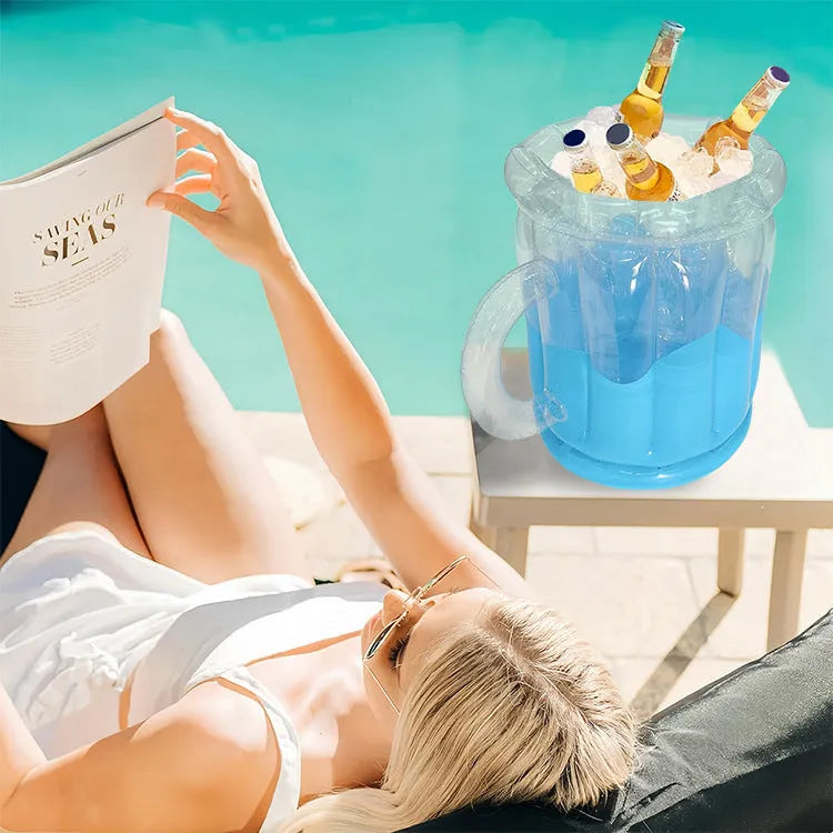 Bright yellow inflatable PVC ice bucket for beer steins and outdoor drinks