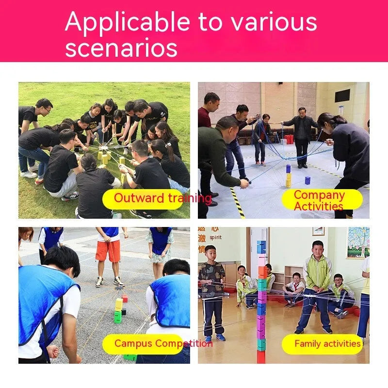 ABS plastic team building expansion props with multiple coloured pieces and pull ropes
