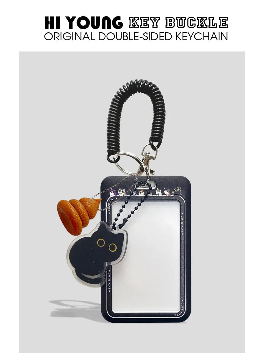 Cartoon cat design plastic card holder wallet with a removable ferrule pendant.