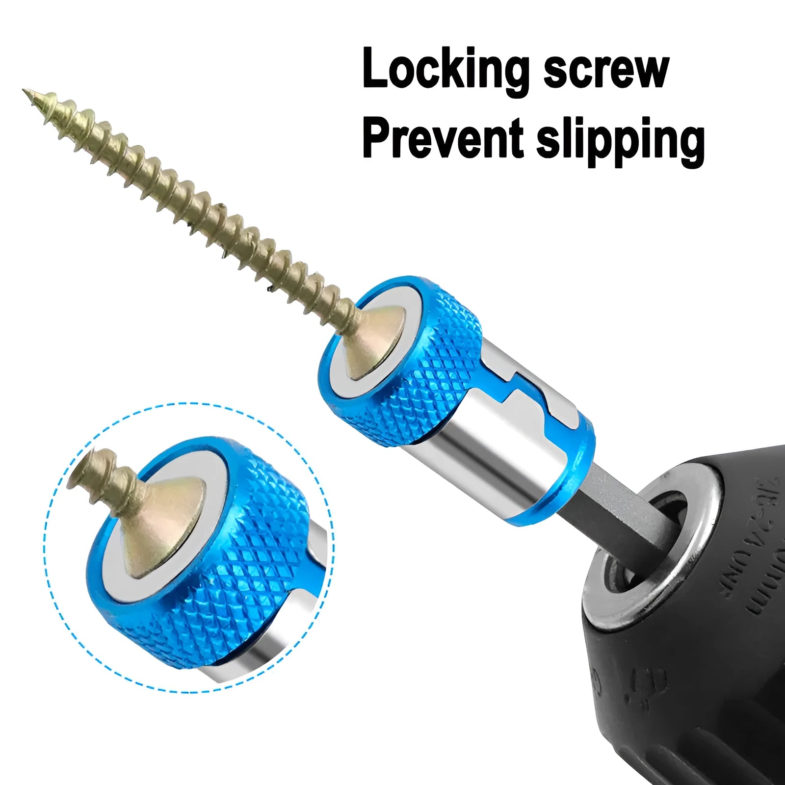Light blue magnetic screwdriver bit with slotted tip and magnetic ring
