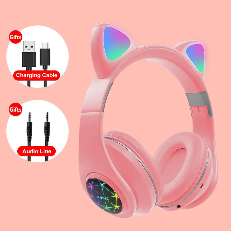 Cat ear wireless Bluetooth sports headset in various colours showing head-mounted design