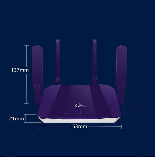 Blue 4G dual mode router with four antennas, compact rectangular design