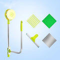 Green glass wiper with telescopic aluminium rod and squeegee tool for window cleaning