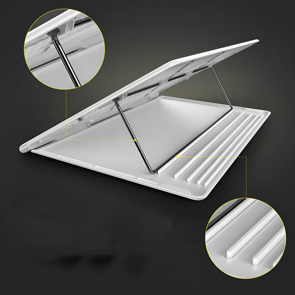 Dongdong portable alloy notebook stand in black on a desk under a laptop