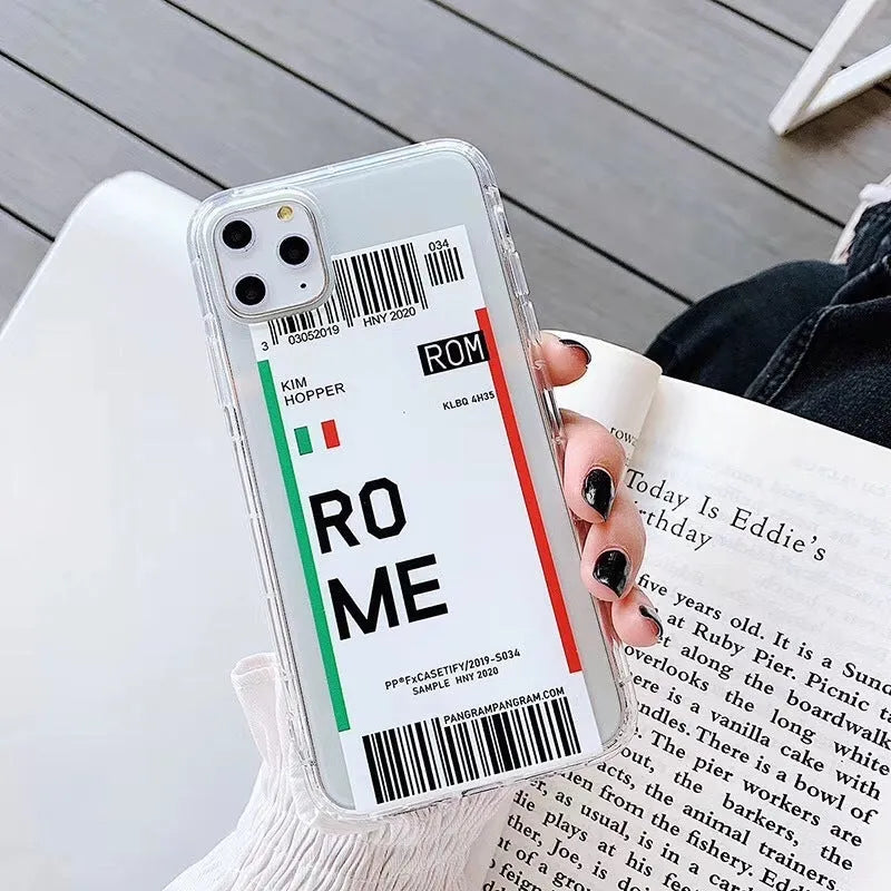 Ticket phone case TPU silicone back cover graffiti style for iPhone in light yellow