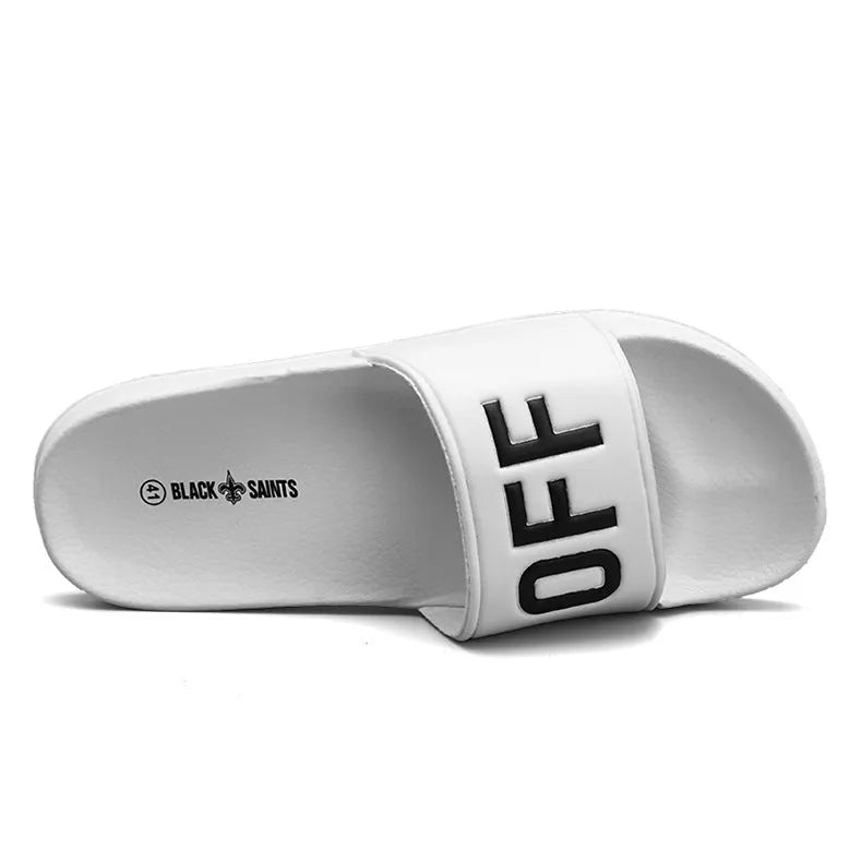 Men's black open-toe slippers with a viscose upper and rubber sole, shown in a large size.