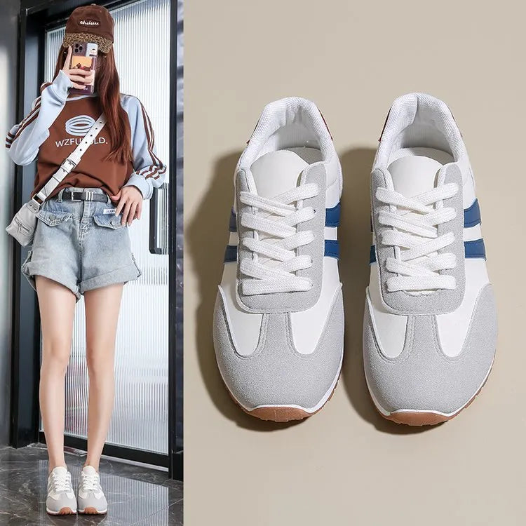 Blue and grey Cortez stripe pattern leisure sports shoes with flat heel and round toe