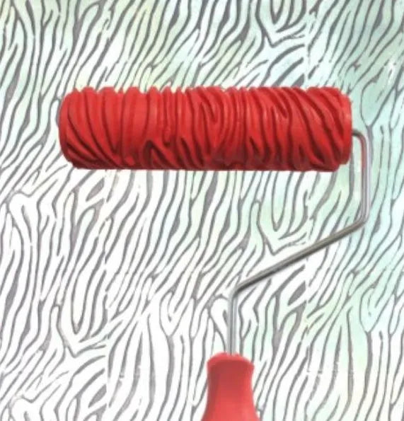 7 inch texture paint embossing roller with rubber patterned sleeve and plastic metal handle