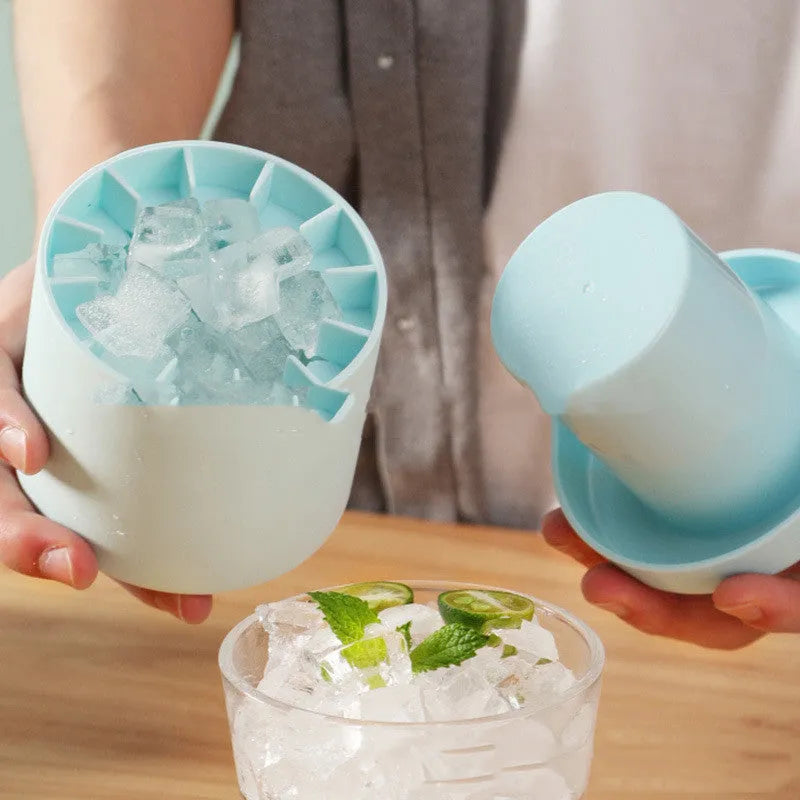 Blue-green and white silicone 2 in 1 ice bucket mold with lid for portable cooling