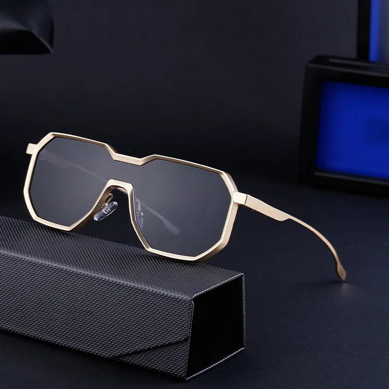 New One irregular punk sunglasses for men, matte silver frame