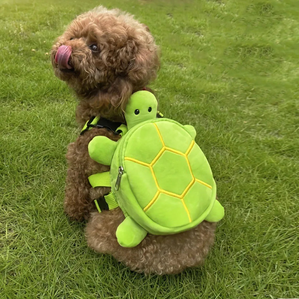 Cartoon turtle shape dog backpack harness vest in velvet with metal zipper