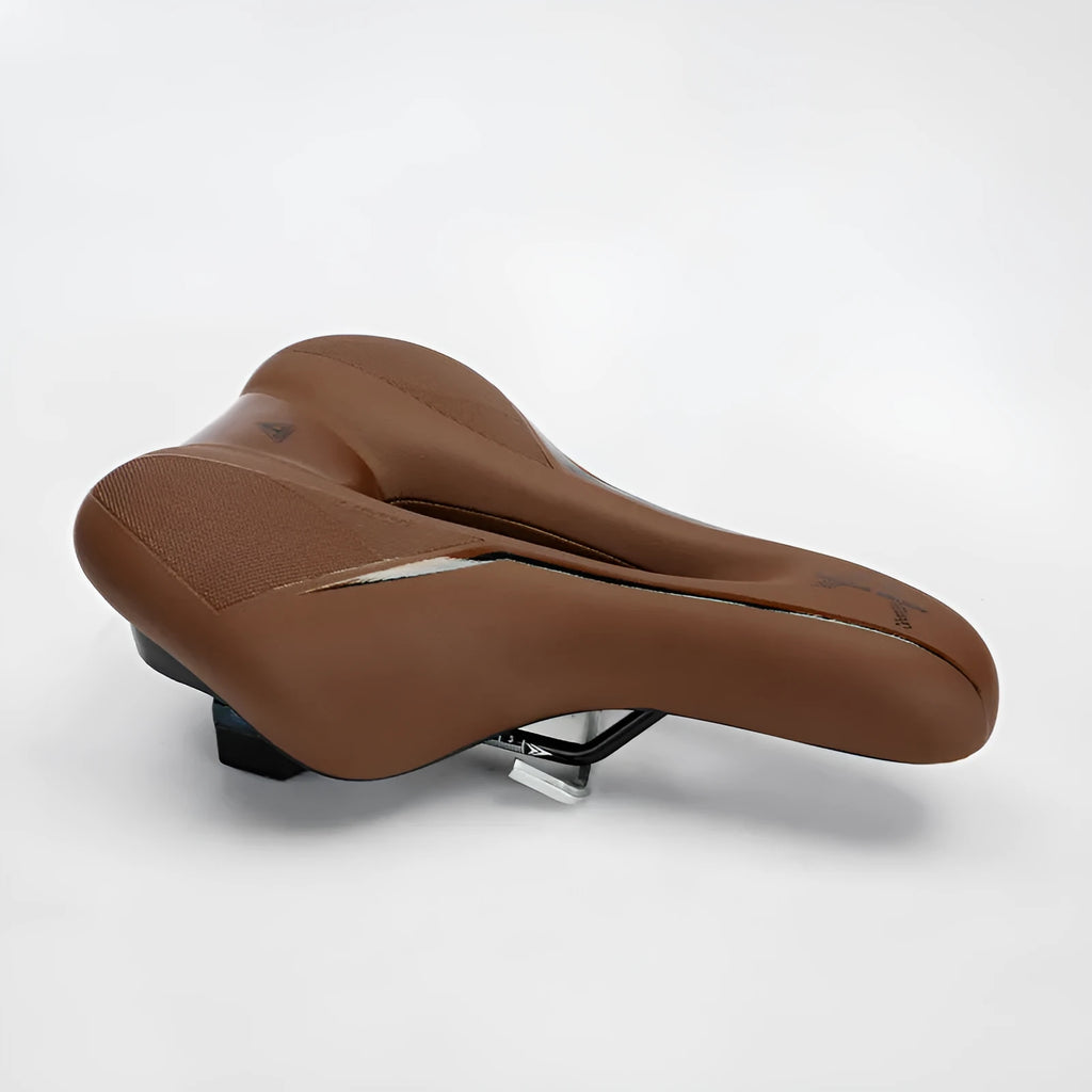 Mountain bike saddle cushion with leather fabric surface and silicone padding in black, 26x18x6cm