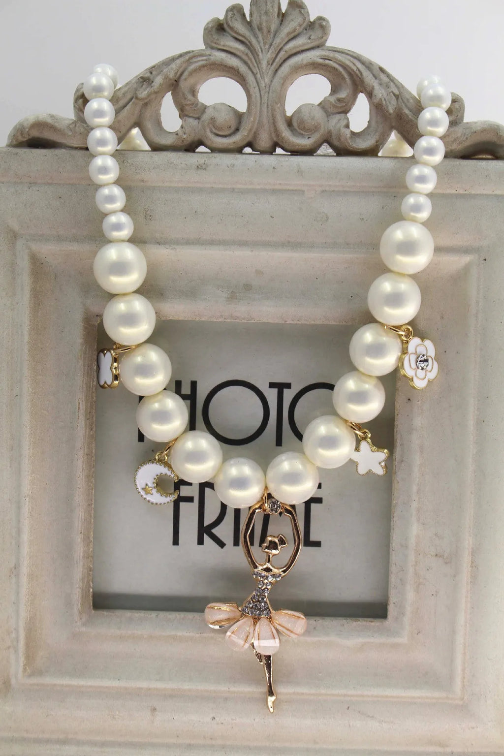 Symphony Pink Korean style pearl necklace for girls on white background