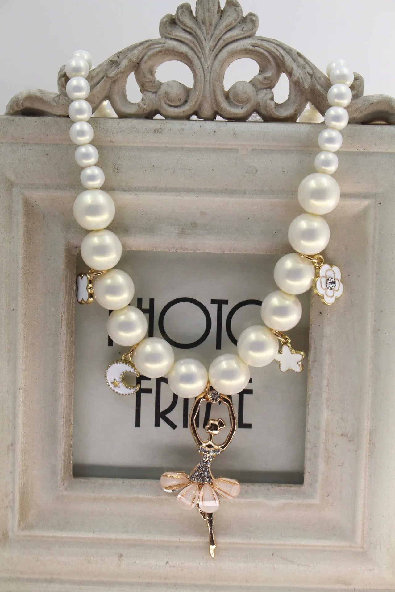 Symphony Pink Korean style pearl necklace for girls on white background