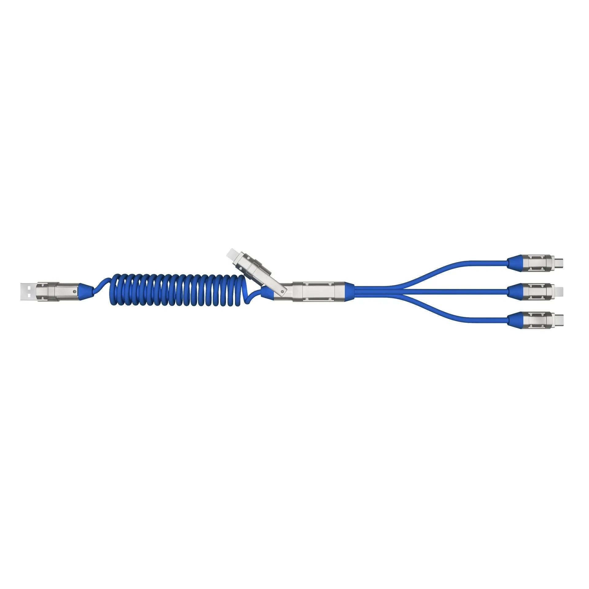 240W spring telescopic fast charge data cable with aluminium alloy body, Micro USB and Type C ports, 1m length