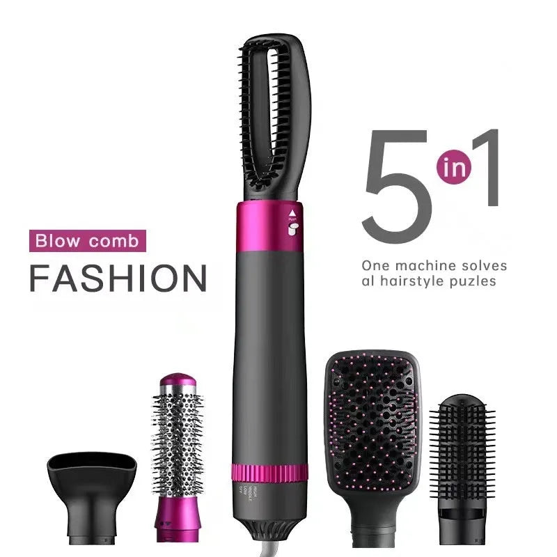 Dyson grey 5-in-1 hair dryer brush styling tool with hollow, nozzle, straight, and curly brush attachments
