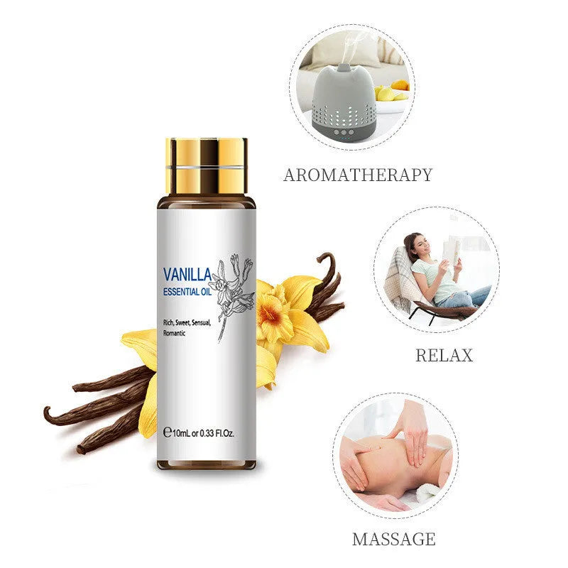 10ml plant aromatherapy essential oil with lavender rose tea tree scents in clear bottle