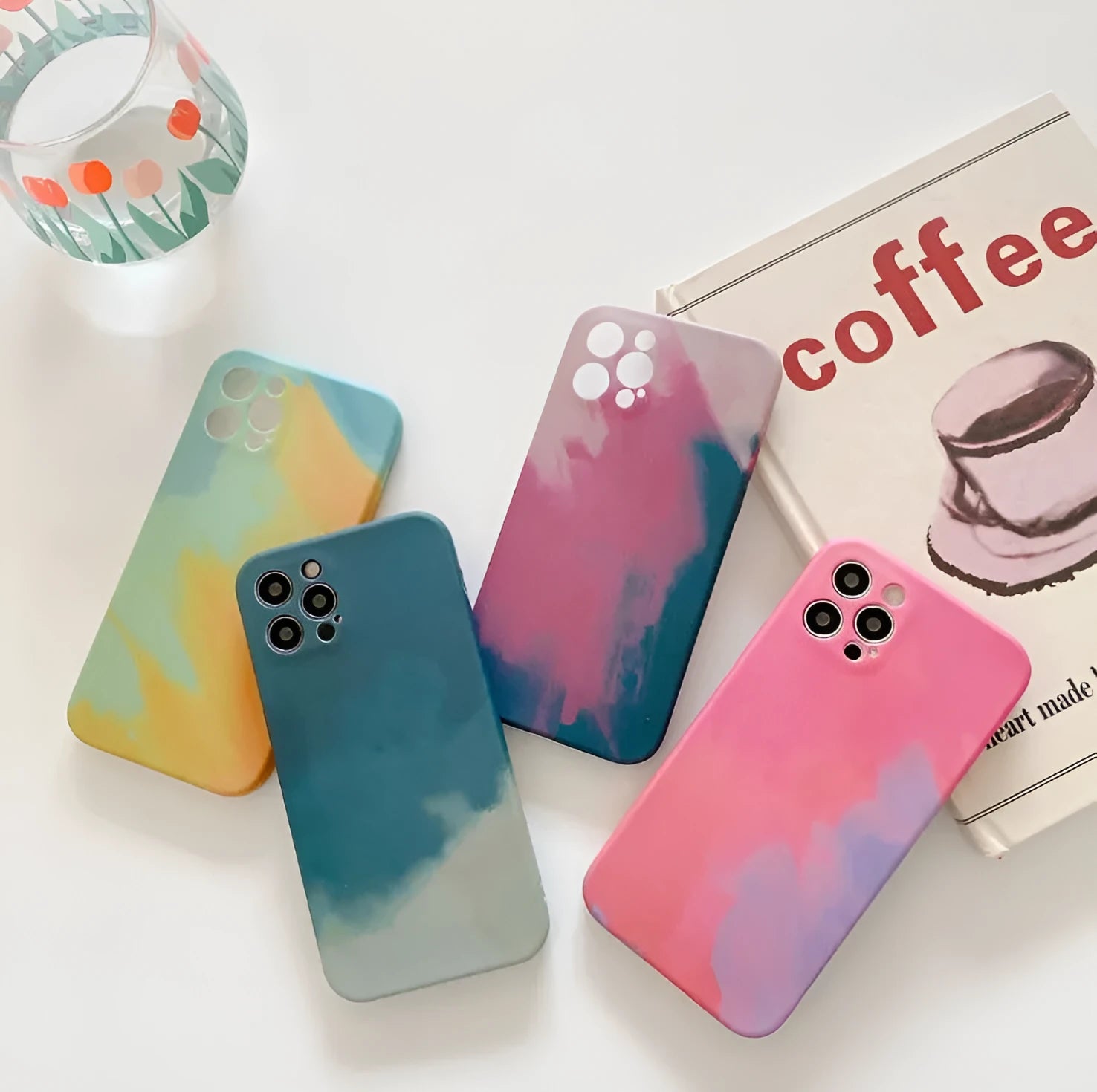 Soft silicone iPhone case with oil painting gradient geometry abstract design in blue colour