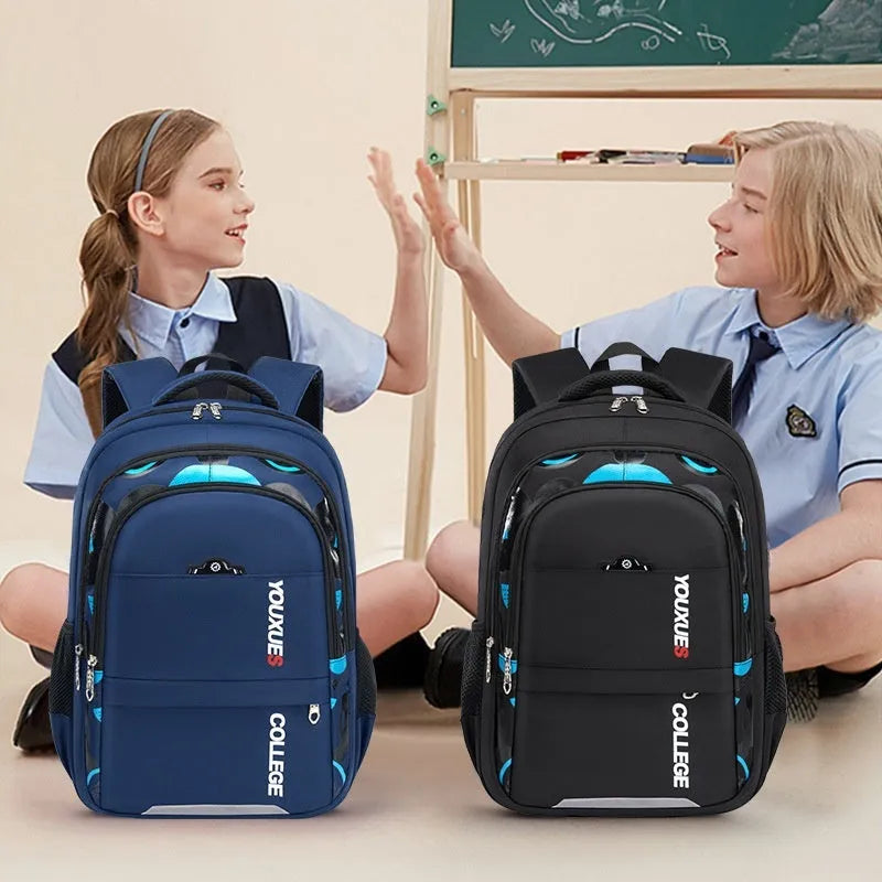 Simple waterproof multi-compartment Oxford cloth backpack in printed-11-large-royal blue for primary school use