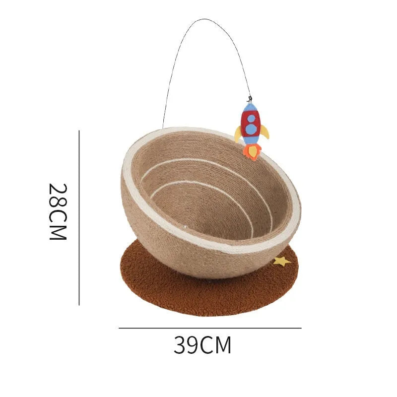 Large integrated cat scratching basin and nest with sisal rope post and flannel bed in Starlight Sisal Nest colour.