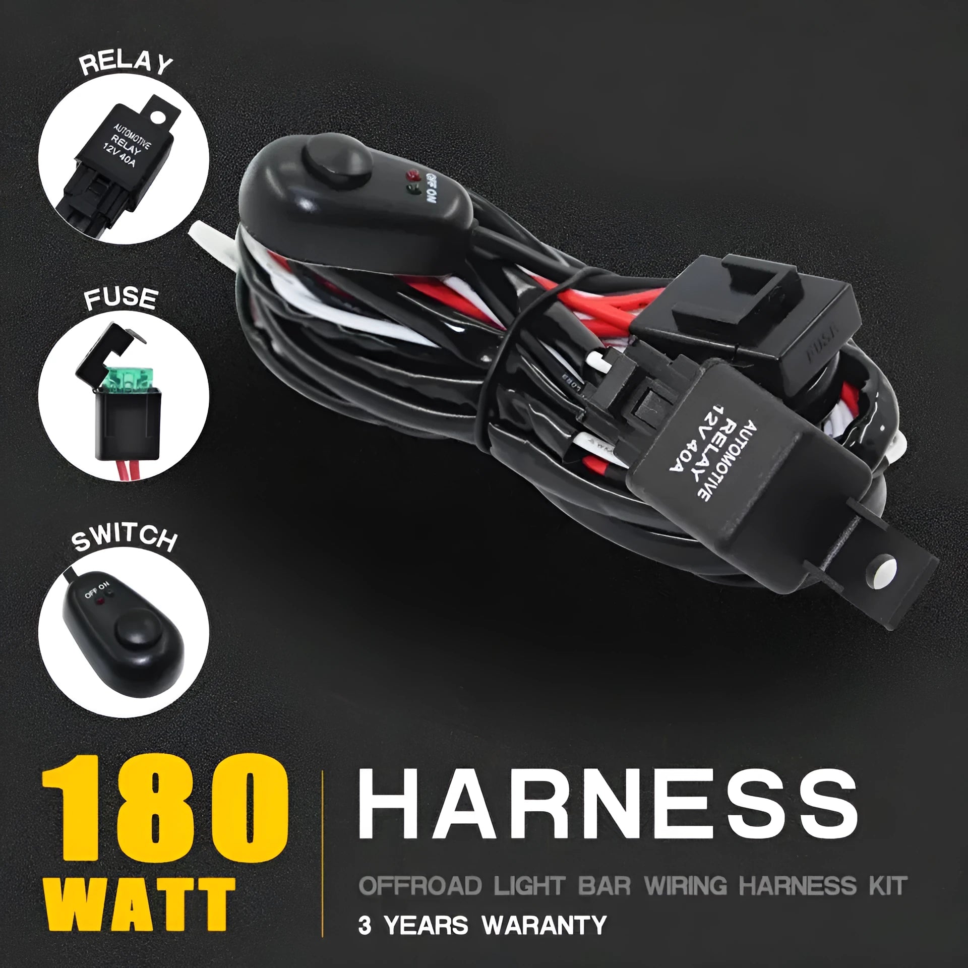 Automotive LED spotlight wiring harness with 2 metre silicone cable and double-headed connections