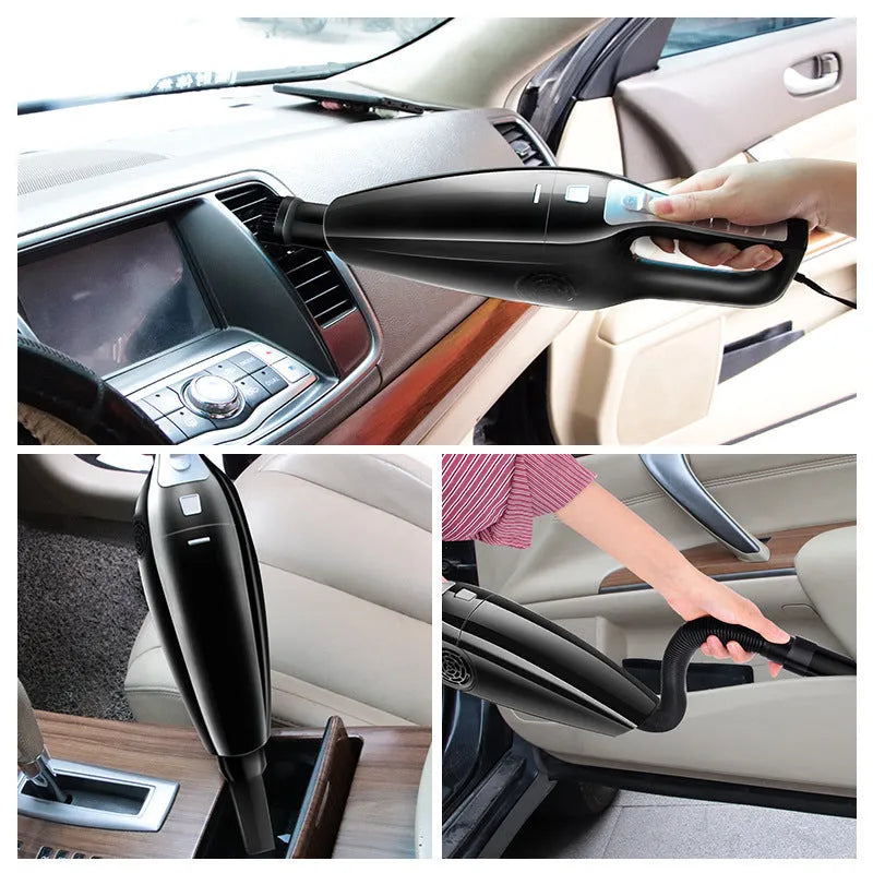 High power hypa car vacuum cleaner in black with cigarette lighter power cord and compact design
