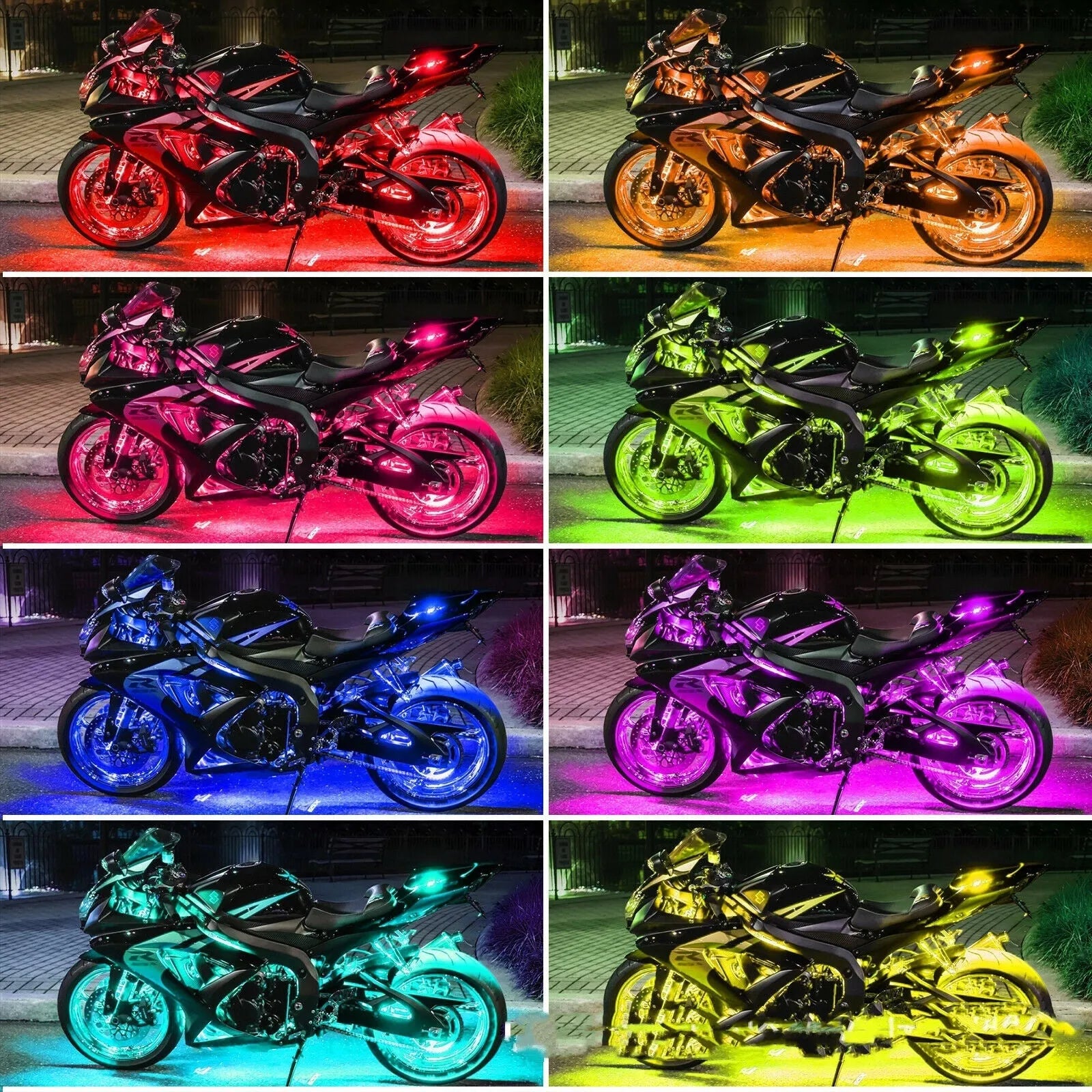 Black silicone LED atmosphere light bar with wireless remote for motorcycle and car interior lighting