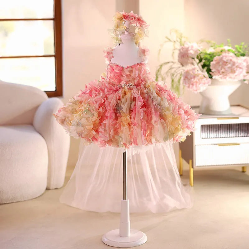 Pink girls' princess-style FARCENT dress with polyester outer and vinylon lining
