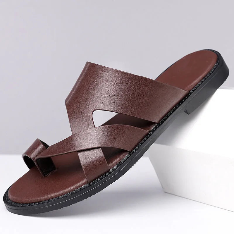 Simple Leisure beach slippers in dark brown, rubber sole, unisex, sizes 38 to 48