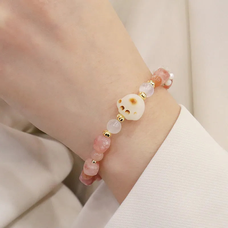 Natural sunstone crystal bracelet women cut surface butterfly motif handcrafted fresh style