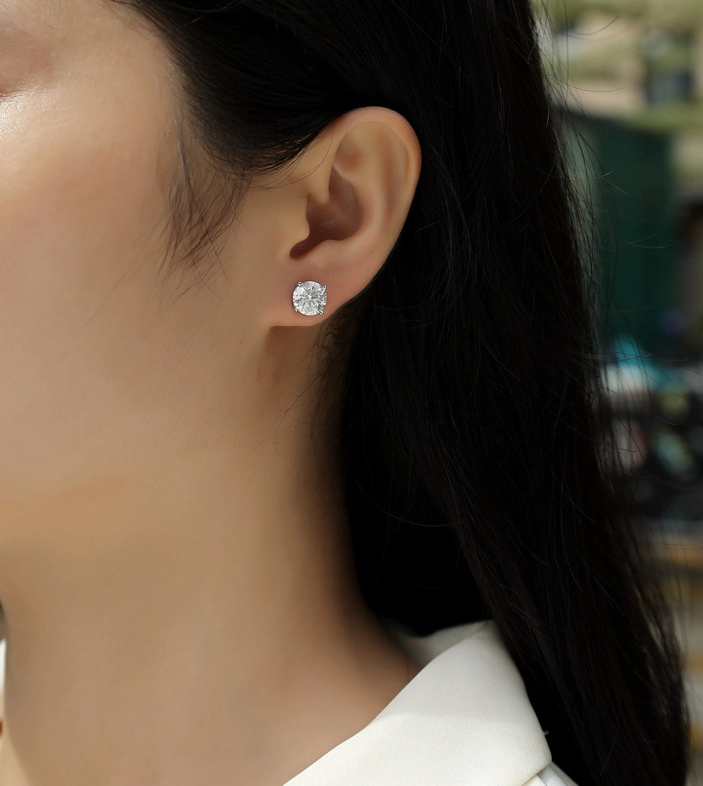 Moissanite stud earrings in S925 silver with platinum plating, black stone, 1 carat, gift box packaging