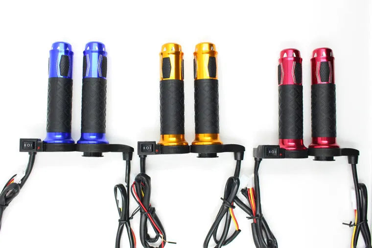 Blue heated motorcycle handle grip for 22mm J-caliber throttle with three temperature settings