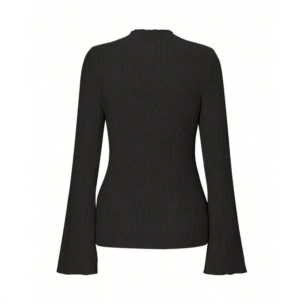 Long sleeve slim fit top with lantern sleeves and sunken stripe pattern in polyester fabric