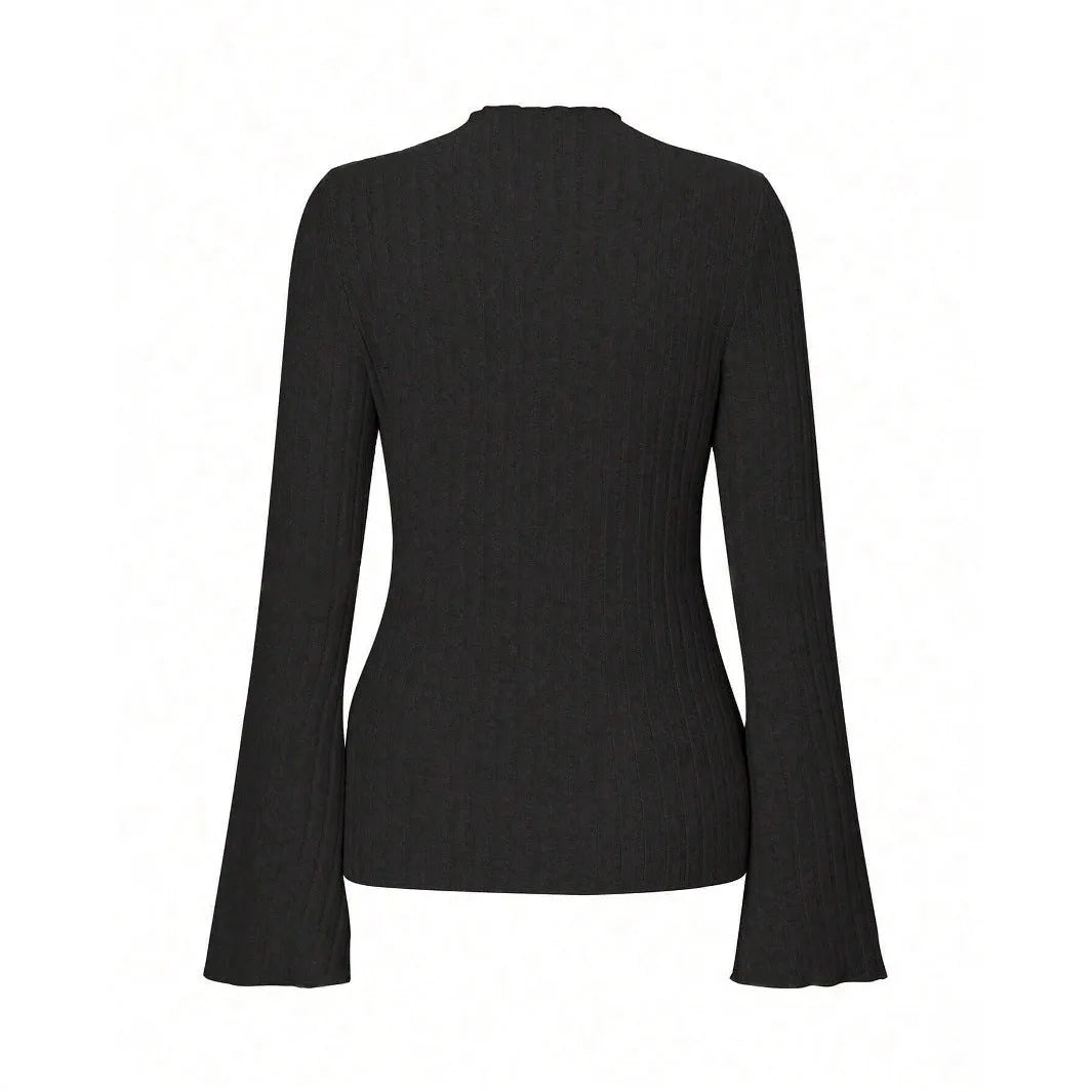 Long sleeve slim fit top with lantern sleeves and sunken stripe pattern in polyester fabric