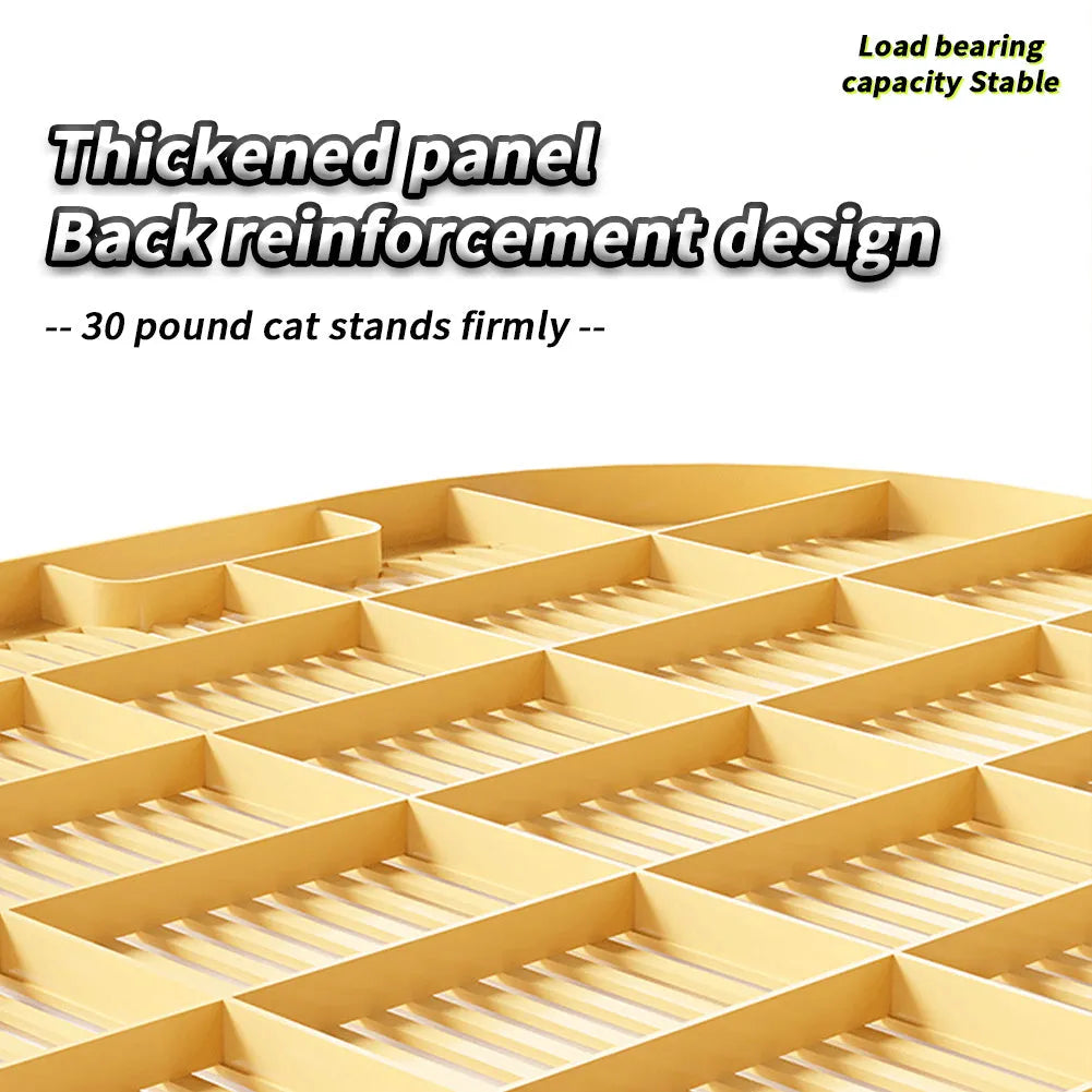Milk yellow plastic cat litter mat with anti-slip silicone feet, dimensions 40cm by 40.5cm.