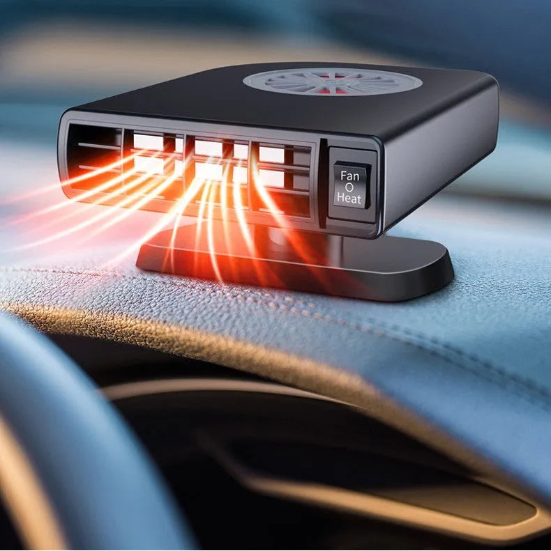 Black ABS plastic car heater with adjustable mount for defrosting and interior warming