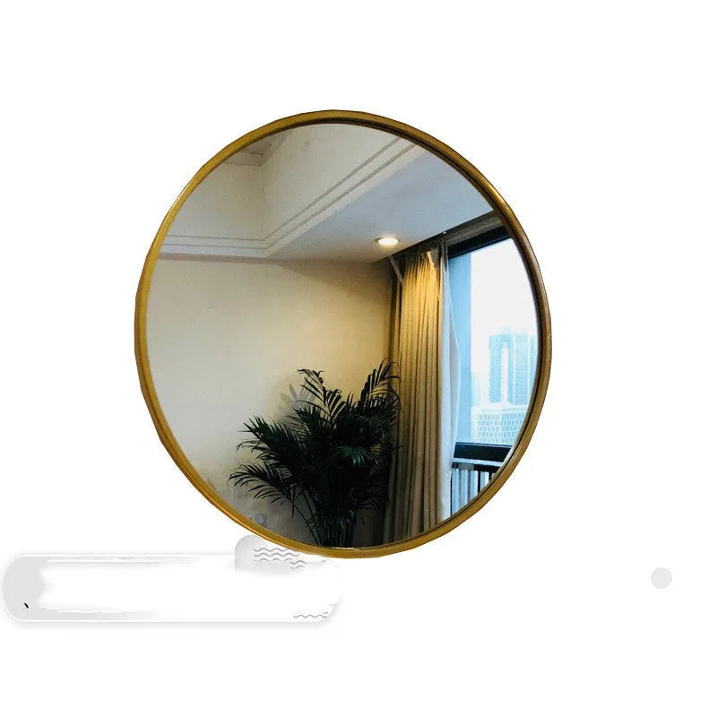 Round metal bathroom wall mirror in black 30cm diameter with iron frame