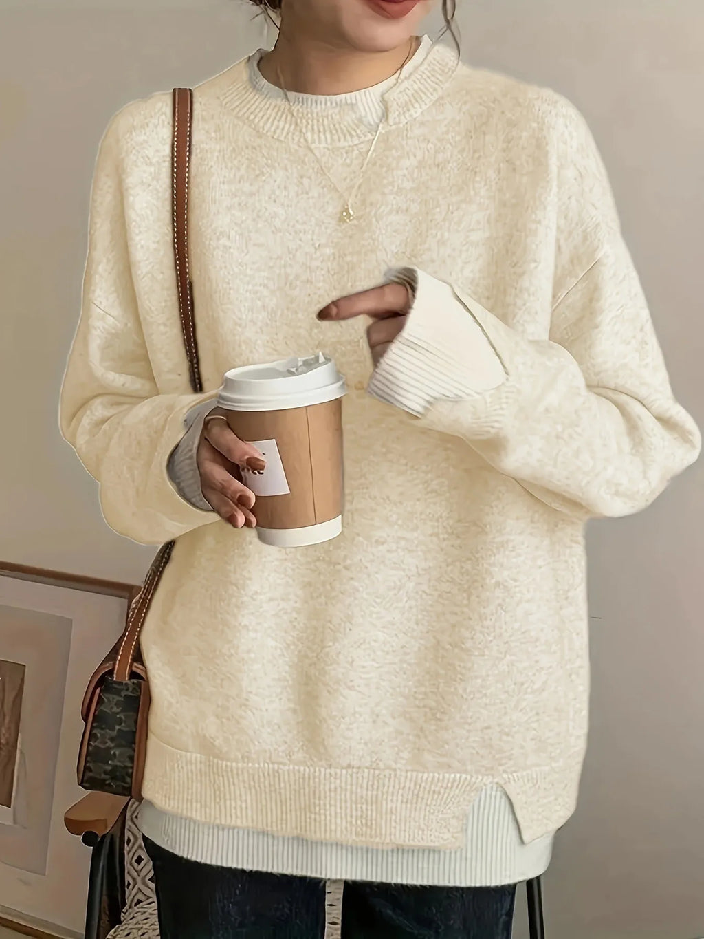 Women's grey round neck soft chenille sweater with spandex stretch, available in sizes 0XL to 5XL