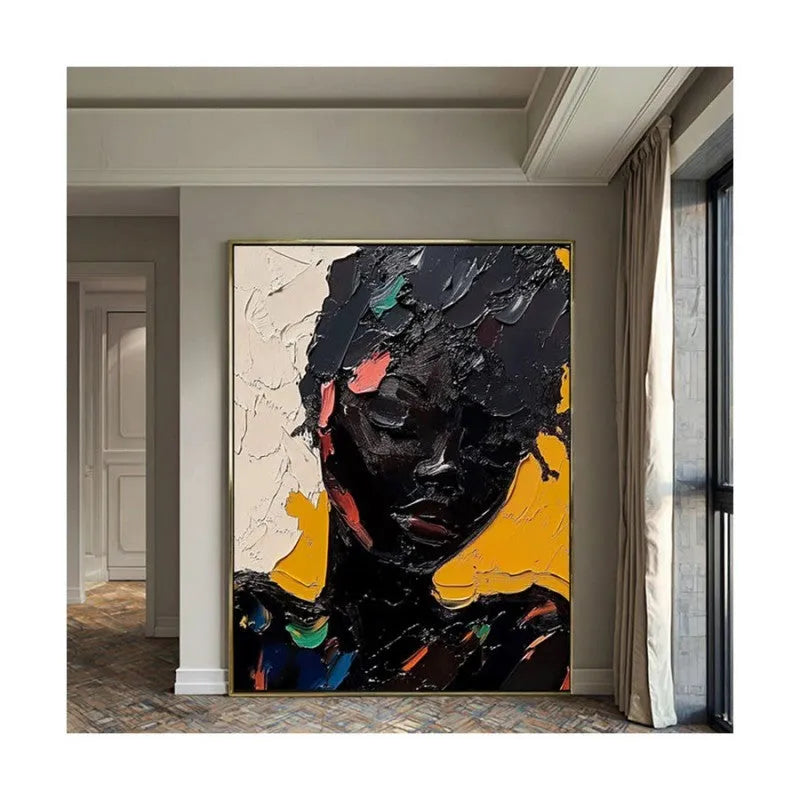 Hand-painted oil painting of African woman abstract graffiti street art on canvas