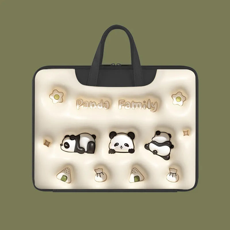 Inflatable PU leather laptop bag with luggage hanger loop in a cute panda design