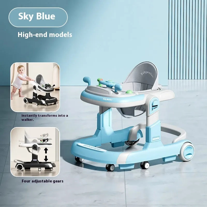 Baby walker lightweight folding anti-rollover with black plate music pattern and sunshade