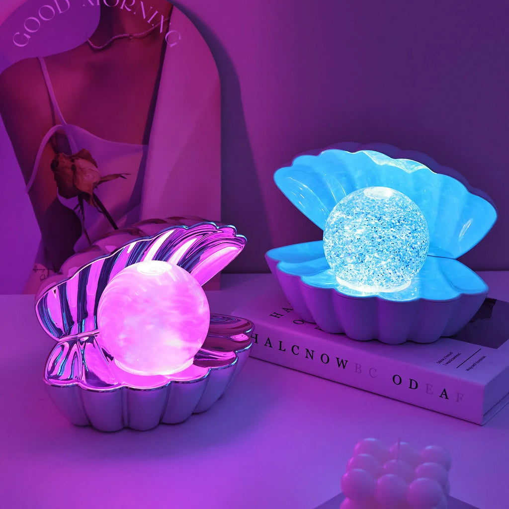 Shell-shaped decorative night lamp with neon ambience lighting in mist-effect colours