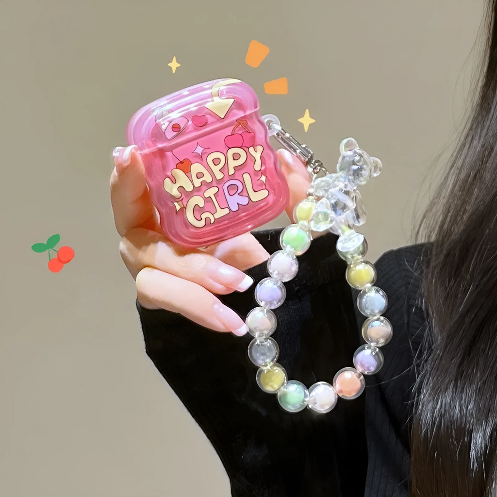 Pink cherry silicone earphone cover for AirPods 1 2 3 Pro Pro2, simple style protective case