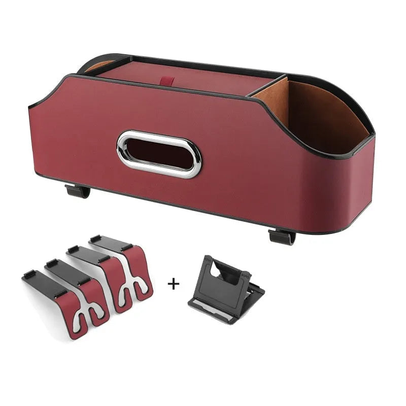 Genuine leather car tissue box and cup holder organiser in beige colour