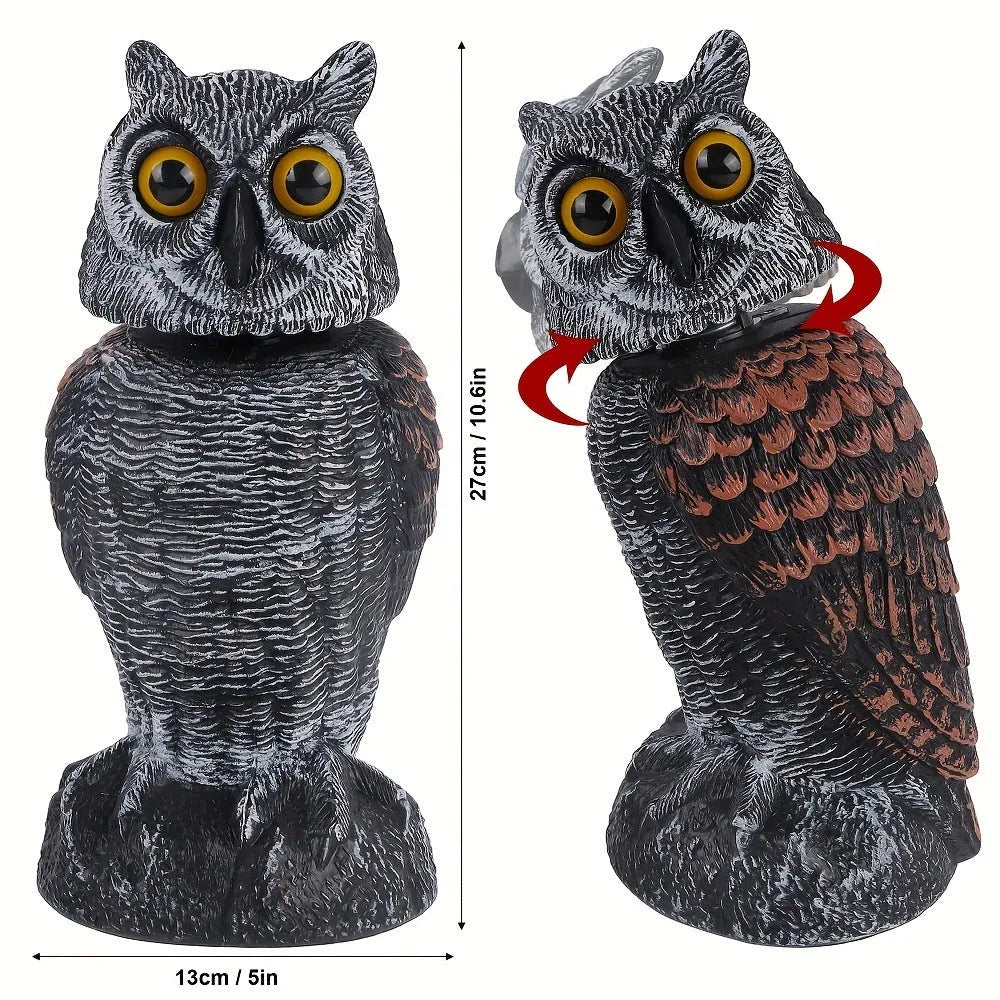 Artificial owl bird scarer ornament with movable head for outdoor garden pest control