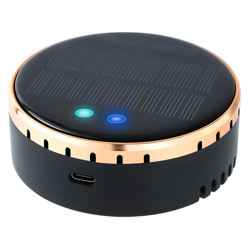 Car-mounted solar air humidifier in black colour installed on dashboard vent