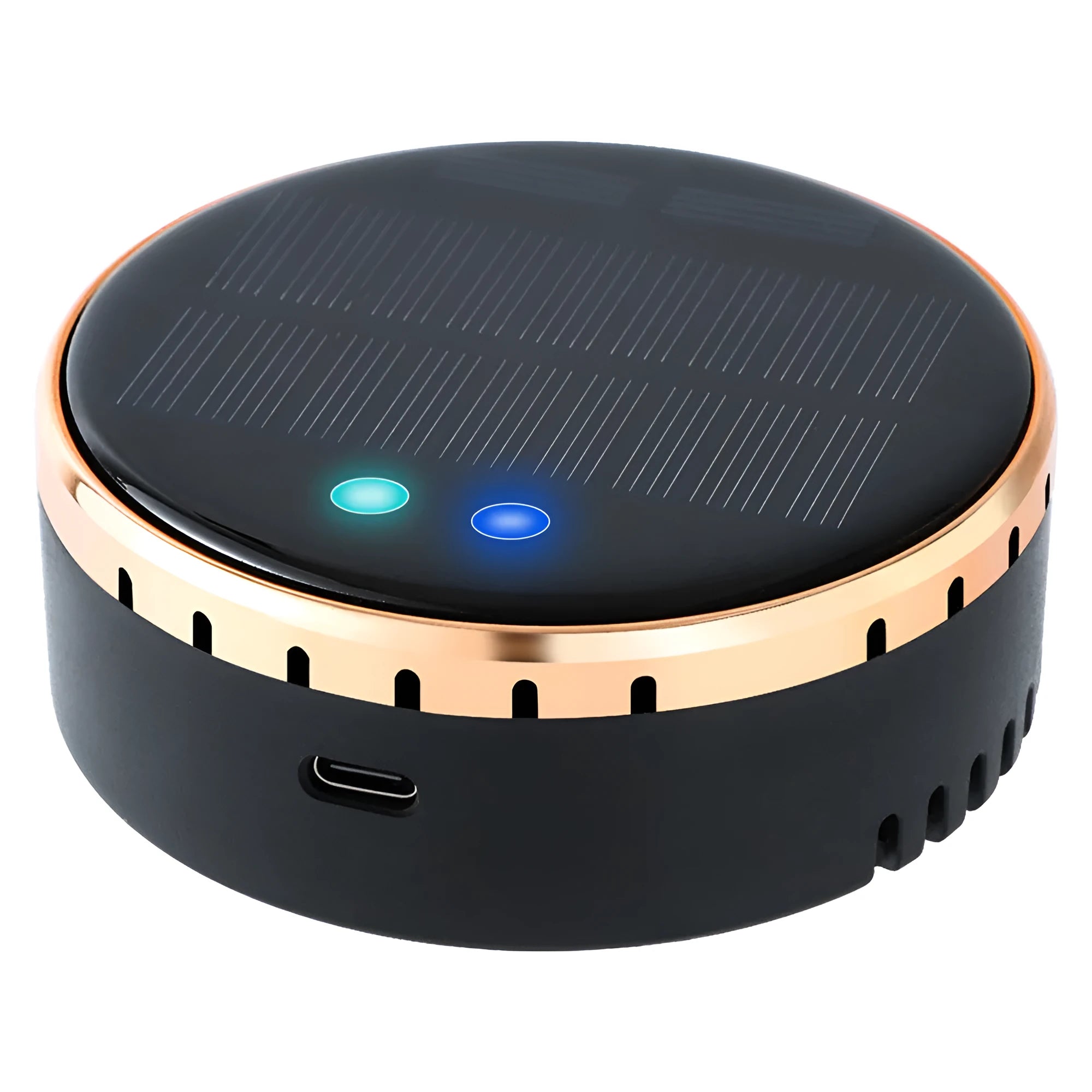 Car-mounted solar air humidifier in black colour installed on dashboard vent