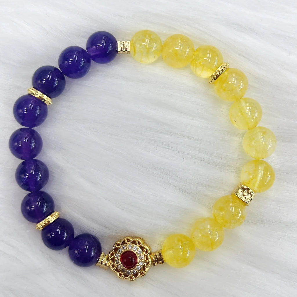 Handmade yellow and purple amethyst crystal bracelet for women